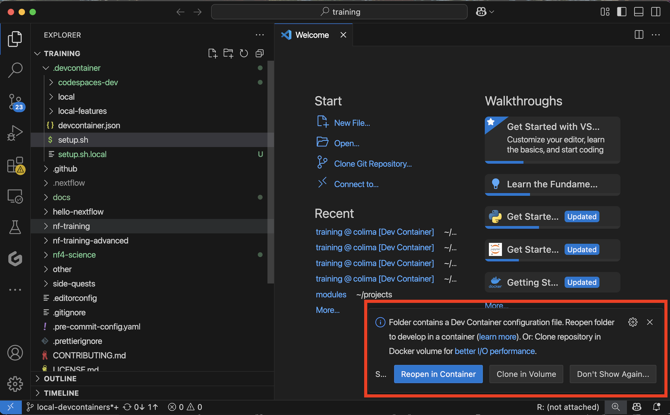 Invite Rouvrir dans le conteneur
